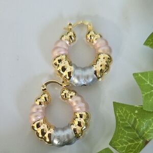 Gold Filled Tricolor Chunky Hoop Earrings